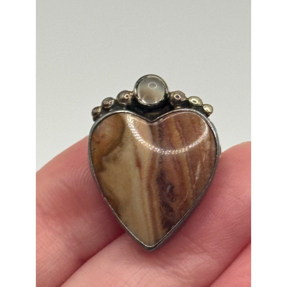 Sterling Silver Signed KA 925 Heart Cabochon Pendant Brooch Pin